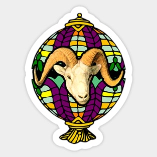 Goat head with horn in colorful lampshade Sticker